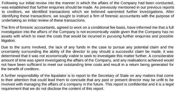 Liquidator comments 715 9401391